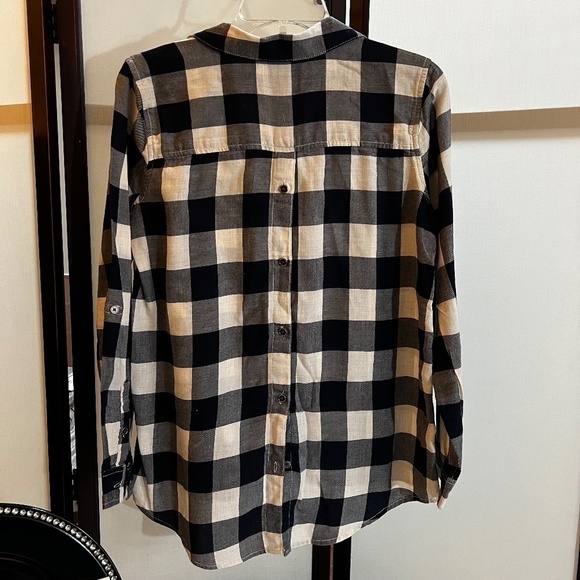 G.H. BASS & CO Women's Houndstooth Navy Blue Grey White V Neck Tunic Size S NWOT - Picture 2 of 7